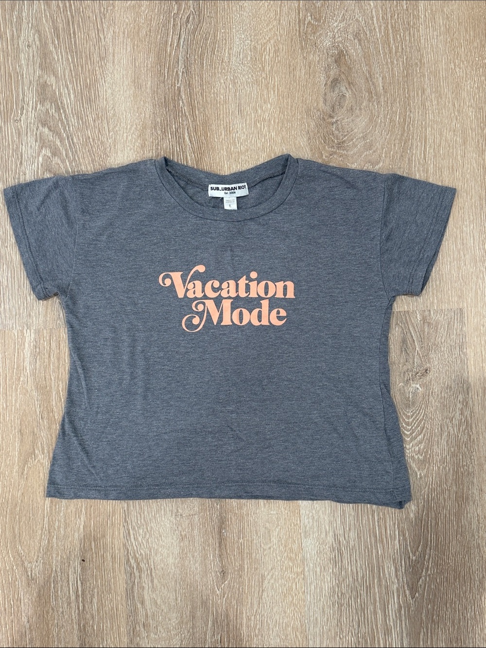 Sub_Urban Riot Heather Gray Tee with Peach "Vacation Mode" Graphic